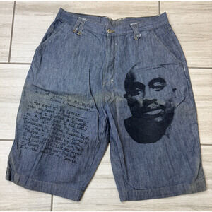 VTG Tupac Makaveli Shorts‎ Mens 36 Baggy 90s Hip Hop 2pac Logo Jorts Streetwear